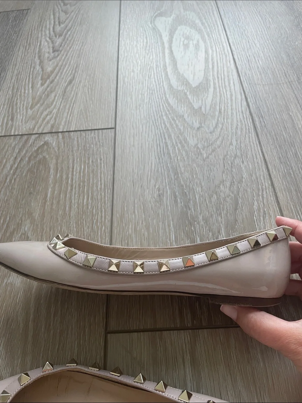 Valentino Garavani rockstud blush nude & gold ballet flats